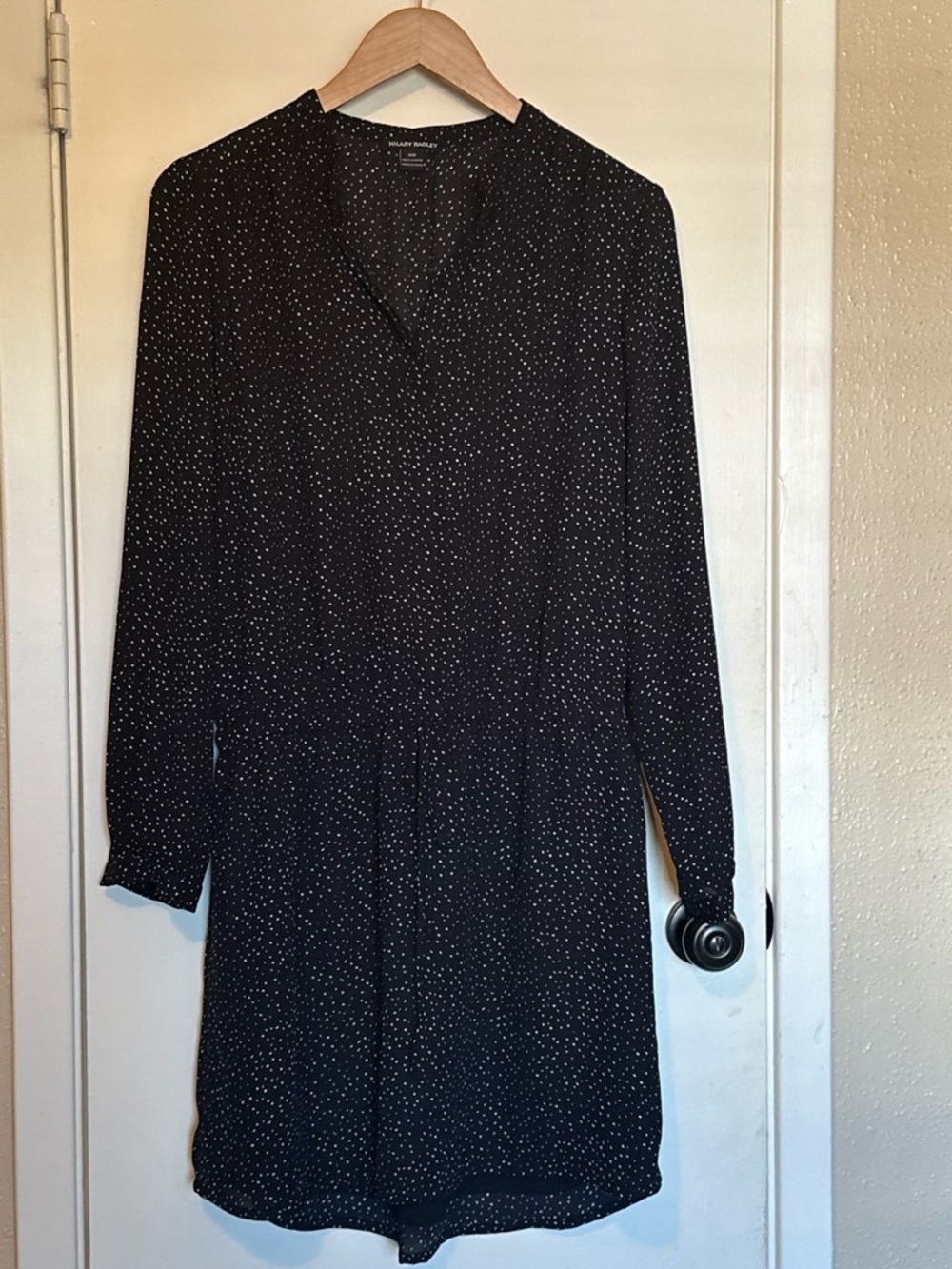 Hilary Radley Black Long-Sleeve Dot Print Dress Size M